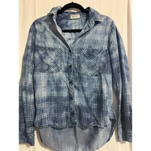 Bella Dahl Shirred Neck Blouse - Blurred Plaid Print | Size Small